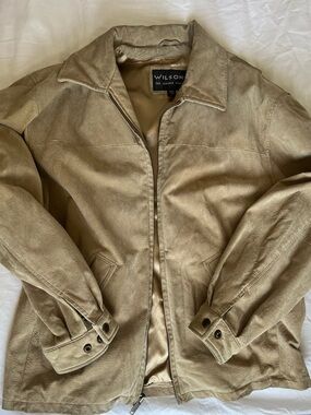 Wilson’s leather  Beige taupe genuine Suede bomber Jacket